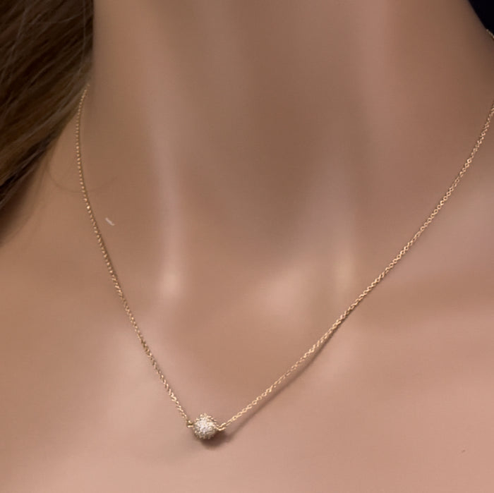 DIAMOND CLOSEOUT! .33ct G SI 14K Yellow Gold Diamond Disco Ball Pendant Necklace 16+2"Ext Long Chain