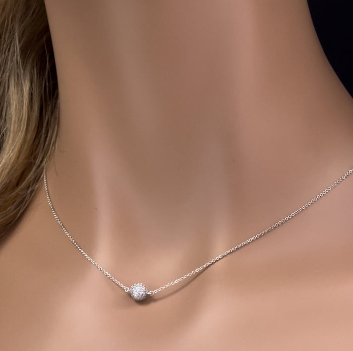DIAMOND CLOSEOUT! .33ct G SI 14K White Gold Diamond Disco Ball Pendant Necklace 16+2"Ext Long Chain