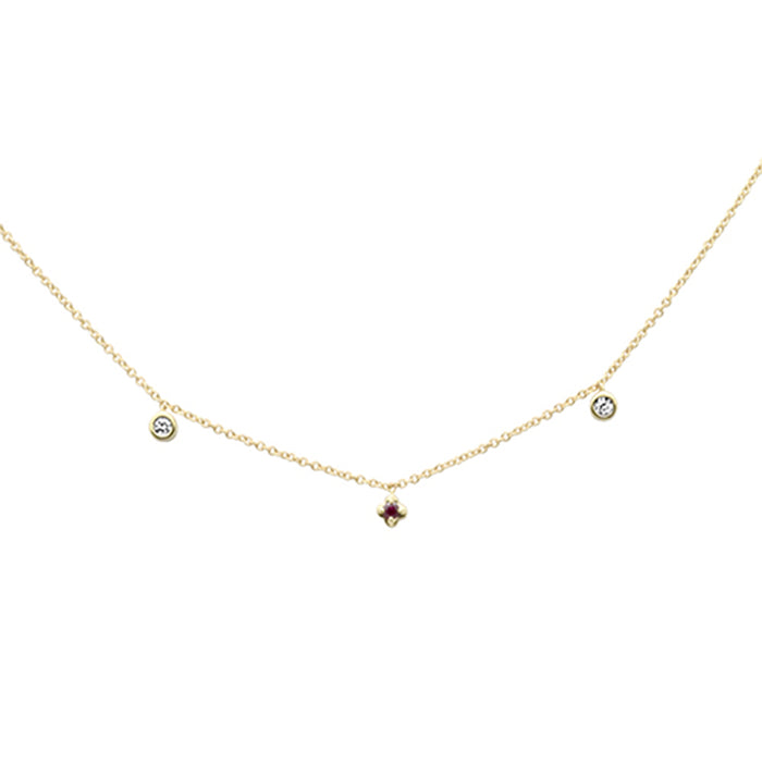 DIAMOND CLOSEOUT! .10ct G SI 14K Yellow Gold Diamond & Ruby Gemstone Dangling Pendant Necklace 16" + 2" Ext