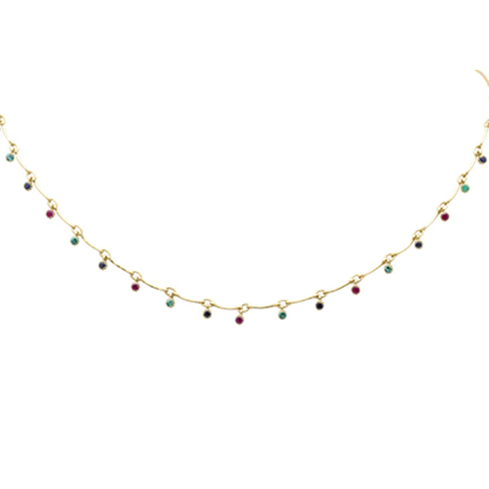 GEMSTONE CLOSEOUT! 1.22ct G SI 14K Yellow Gold Multi Color Gemstones Pendant Necklace 16+2"Ext Long Chain