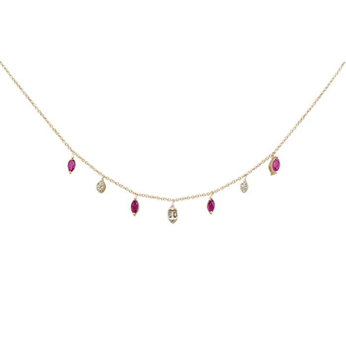 SPECIAL! .80ct G SI 14K Yellow Gold Diamond & Ruby Gemstone Dangling Pendant Necklace 16+2"Ext Long Chain