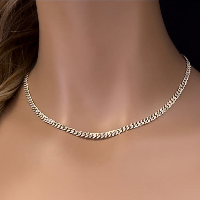 DIAMOND CLOSEOUT! 4MM 1.70ct G SI 14K White & Yellow Gold Two Tone Diamond Cuban Necklace 16" Long