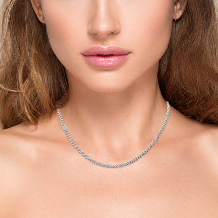 SPECIAL!4MM 1.73ct G SI 14K White & Rose Gold Two Tone Diamond Cuban Necklace 16" Long