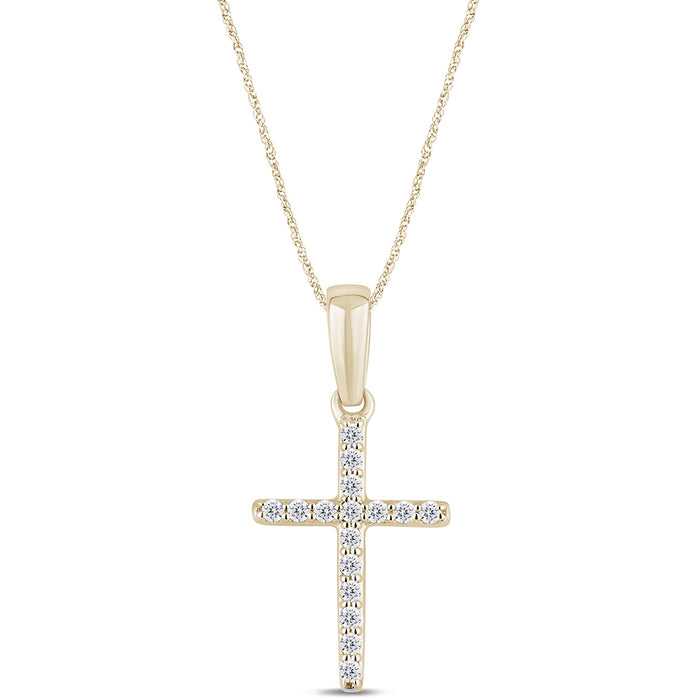 .10ct G SI 14K Yellow Gold Diamond Cross Pendant Necklace 18" Long