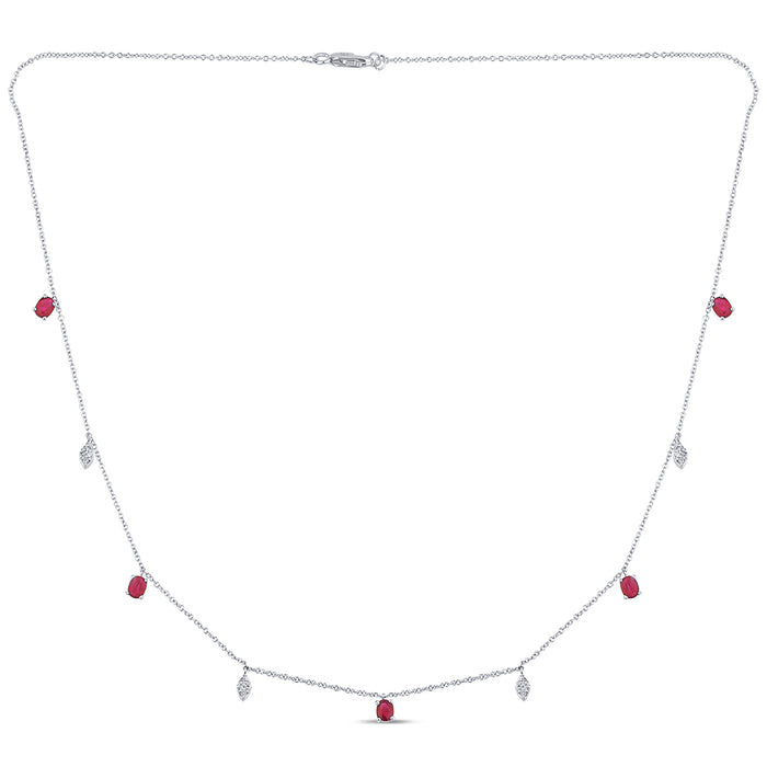 DIAMOND CLOSEOUT! 1.14ct G SI 14K White Gold Diamond & Ruby Gemstone Pendant Necklace 16+2" Long Chain