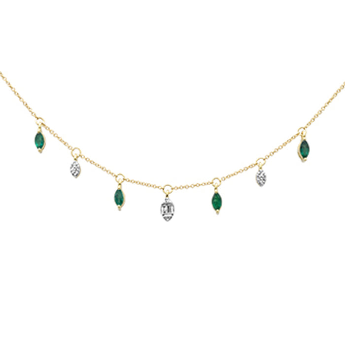 DIAMOND CLOSEOUT! .66ct G SI 14K Yellow Gold Diamond & Emerald Gemstone Pendant Necklace 16+2" Long Chain