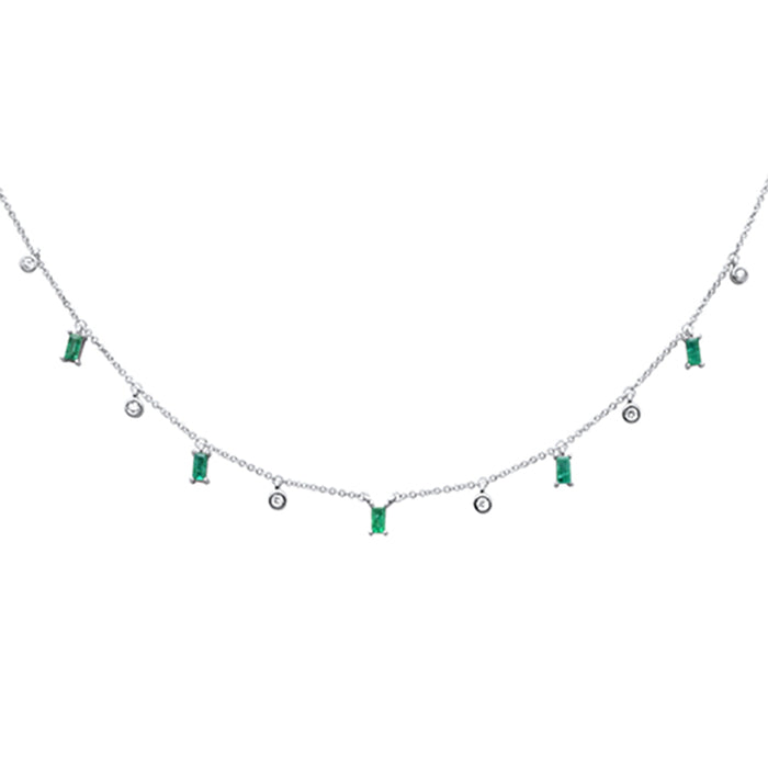 SPECIAL! .76ct G SI 14K White Gold Diamond & Emerald Gemstone Pendant Necklace 16" +2" EXT