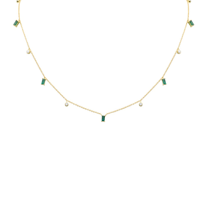 SPECIAL! .79ct G SI 14K Yellow Gold Diamond & Emerald Gemstone Necklace 16" + 2" Ext
