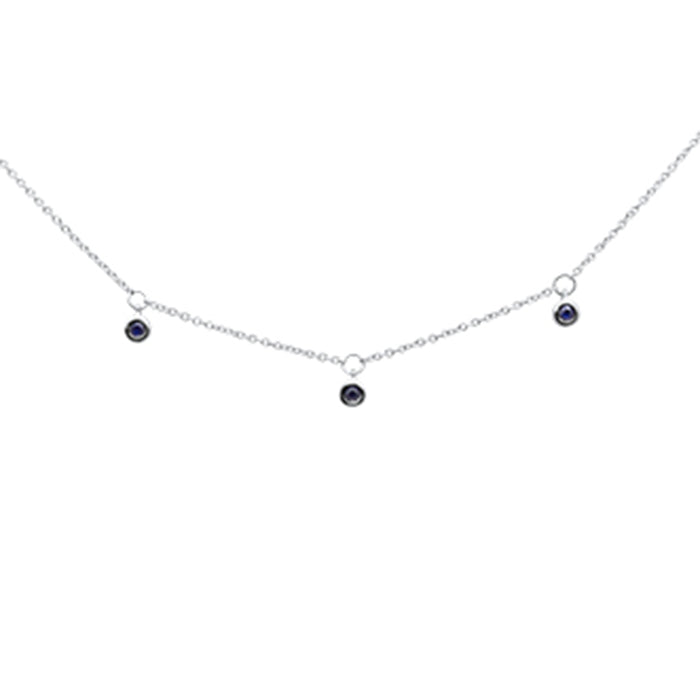 DIAMOND CLOSEOUT! .10ct G SI 14K White Gold Blue Sapphire Gemstone Pendant Necklace 16+2" Long Chain