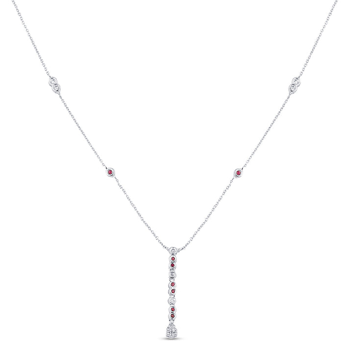 DIAMOND CLOSEOUT! .26ct G SI 14K White Gold Diamond & Ruby Gemstone Pendant Necklace 16+2" Long Chain