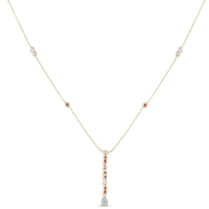 SPECIAL!.23ct G SI 14K Yellow Gold Diamond & Ruby Gemstone Pendant Necklace 16+2" EXT Long