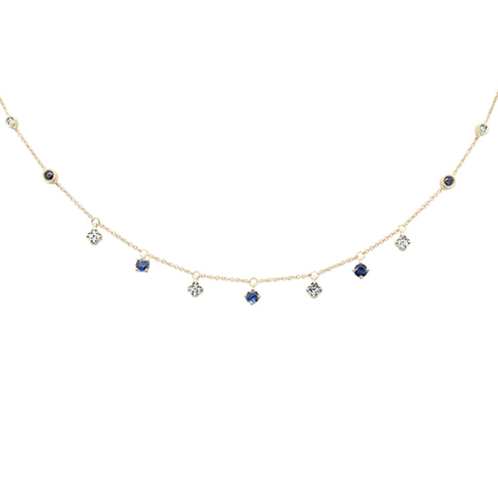 GEMSTONE CLOSEOUT! .81ct G SI 14K Yellow Gold Diamond & Blue Sapphire Gemstone Pendant Necklace 16+2" Long Chain