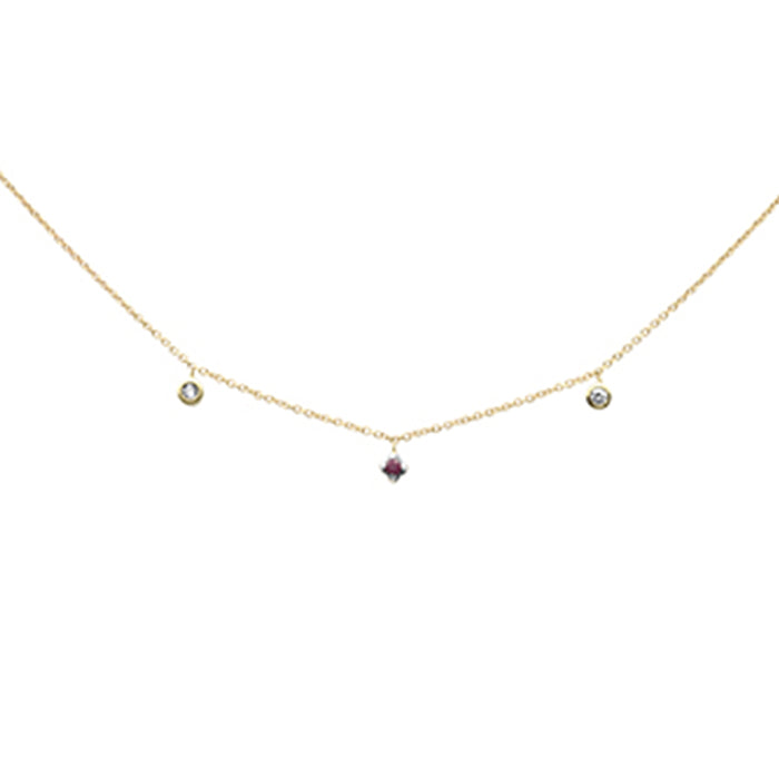 .10ct G SI 14K Yellow Gold Diamond & Ruby Gemstone Pendant Necklace 16+2" Long Chain