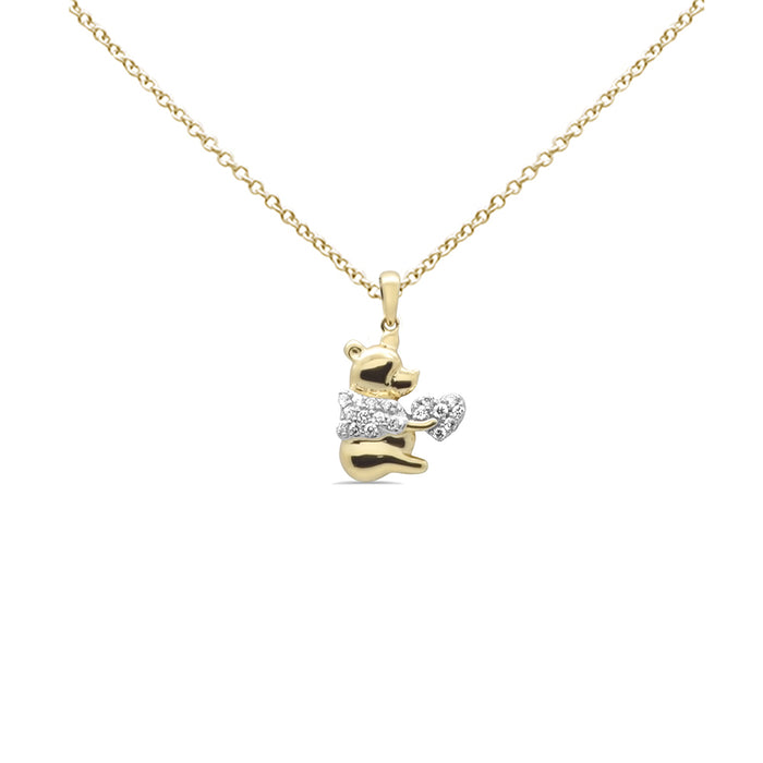 SPECIAL! .17ct G SI 14K Yellow Gold Diamond Bear Pendant Necklace 18" Long