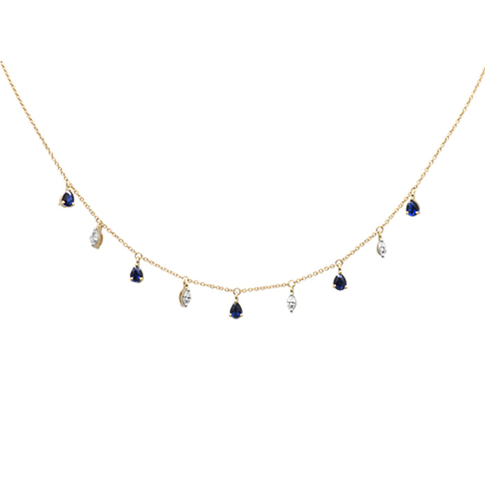 SPECIAL!1.17ct G SI 14K Yellow Gold Diamond & Blue Sapphire Gemstone Pendant Necklace 16+2" EXT Long