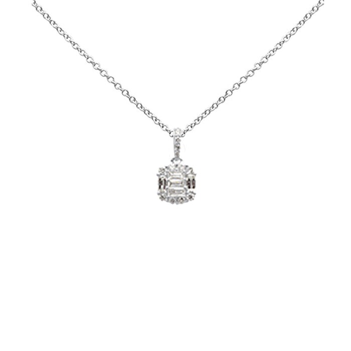 DIAMOND CLOSEOUT! .35ct G SI 14K White Gold Round & Baguette Diamond Pendant Necklace 18" Long