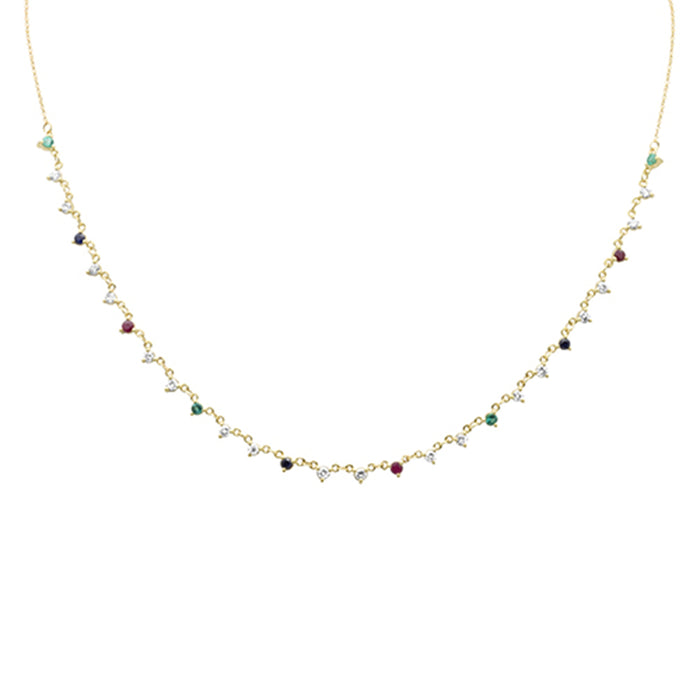 GEMSTONE CLOSEOUT! 1.71ct G SI 14K Yellow Gold Diamond & Multi Color Gemstones Pendant Necklace 16+2" Ext Long