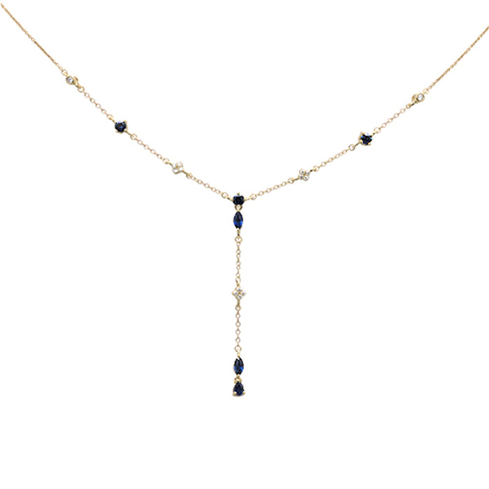 DIAMOND CLOSEOUT! 1.22ct G SI 14K Yellow Gold Diamond & Blue Sapphire Gemstone Pendant Necklace 16+2" EXT Long