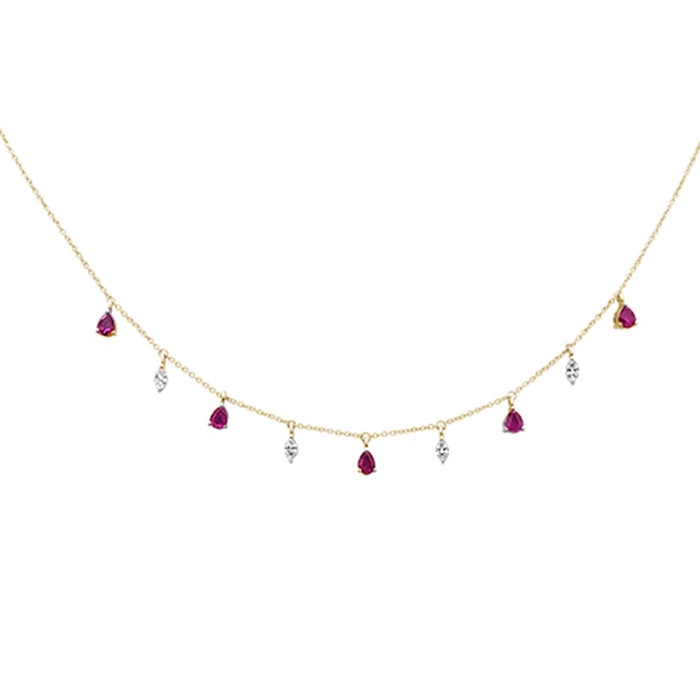 GEMSTONE CLOSEOUT! 1.15ct G SI 14K Yellow Gold Diamond & Ruby Gemstone Pendant Necklace 16+2" EXT Long