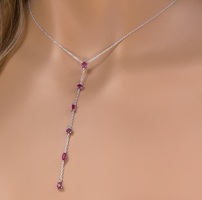 GEMSTONE CLOSEOUT! 1.12ct G SI 14K White Gold Ruby Gemstones Pendant Necklace 16+2" EXT Long