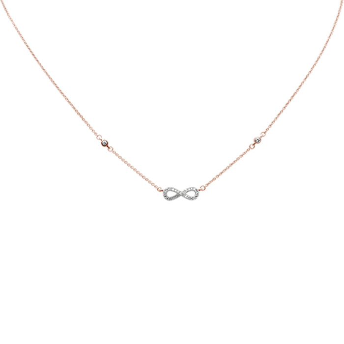 DIAMOND CLOSEOUT! .11ct G SI 14K Rose Gold Infinity Style Diamond Pendant Necklace 16+2" EXT Long