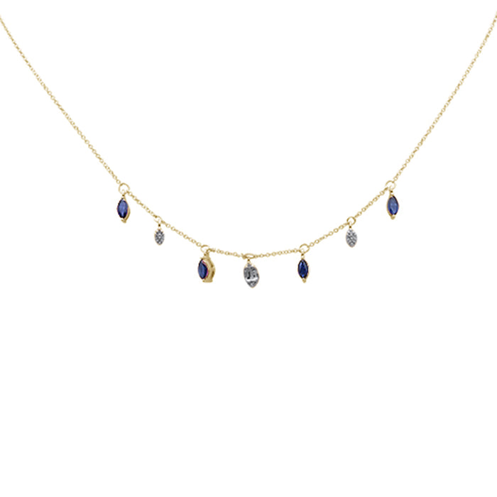 DIAMOND CLOSEOUT! .92ct G SI 14K Yellow Gold Diamond & Blue Sapphire Gemstone Pendant Necklace 16+2" EXT Long