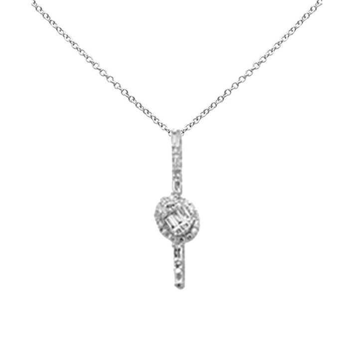 DIAMOND CLOSEOUT! .40ct G SI 14K White Gold Round & Baguette Diamond Pendant Necklace 18" Long