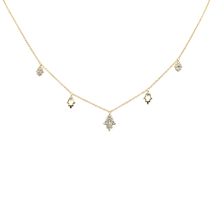 DIAMOND CLOSEOUT! .27ct G SI 14K Yellow Gold Diamond Hamsa Pendant Necklace 16+2" Long