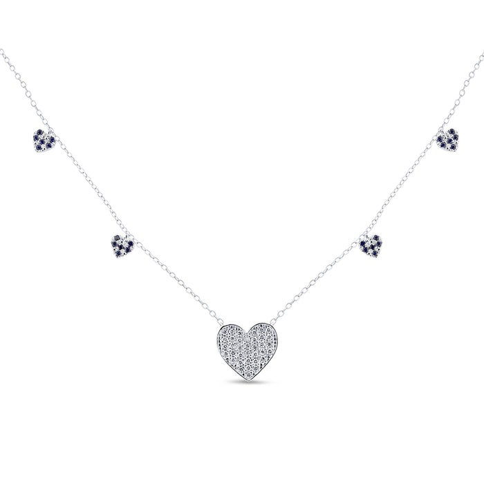SPECIAL!.44ct G SI 14K White Gold Diamond & Blue Sapphire Gemstone Pendant Necklace 16+2" Long