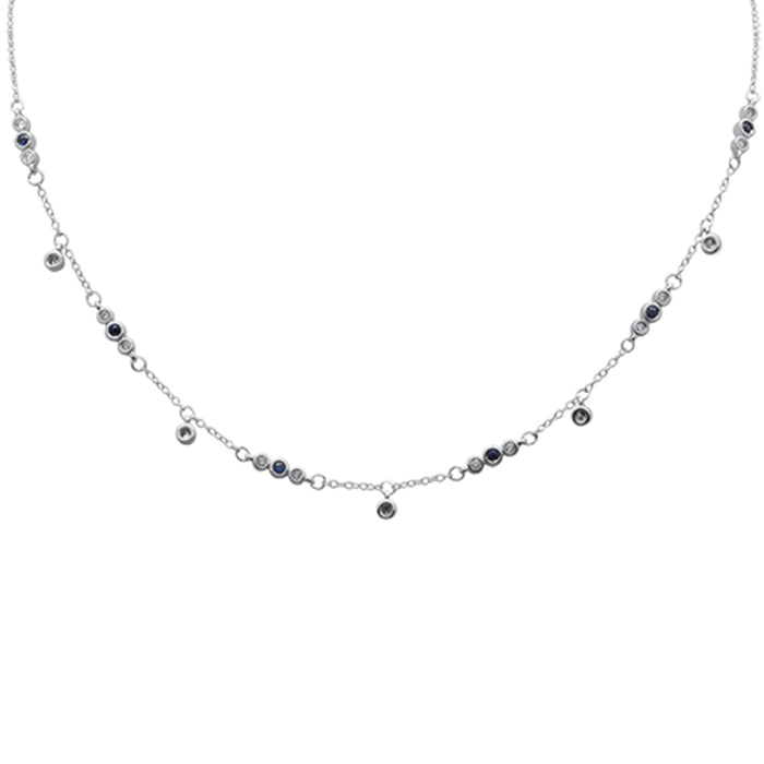 DIAMOND CLOSEOUT! .63ct G SI 14K White Gold Diamond & Blue Sapphire Gemstone Pendant Necklace 16+2" Long