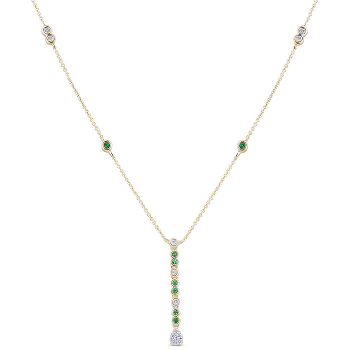 DIAMOND CLOSEOUT! .23ct G SI 14K Yellow Gold Diamond Emerald Gemstone Dangling Pendant Necklace 16" + 2" EXT