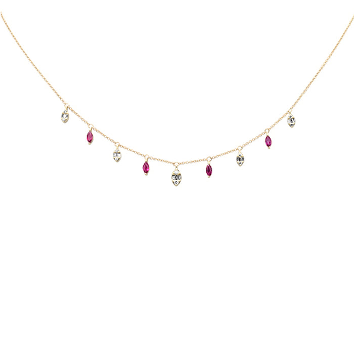 SPECIAL!.99ct G SI 14K Yellow Gold Diamond & Ruby Gemstone Pendant Necklace 16+2" Long