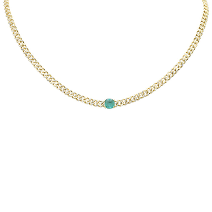 SPECIAL!2.31ct G SI 14K Yellow Gold Emerald Gemstone & Diamond Cuban Necklace 13+3" Long