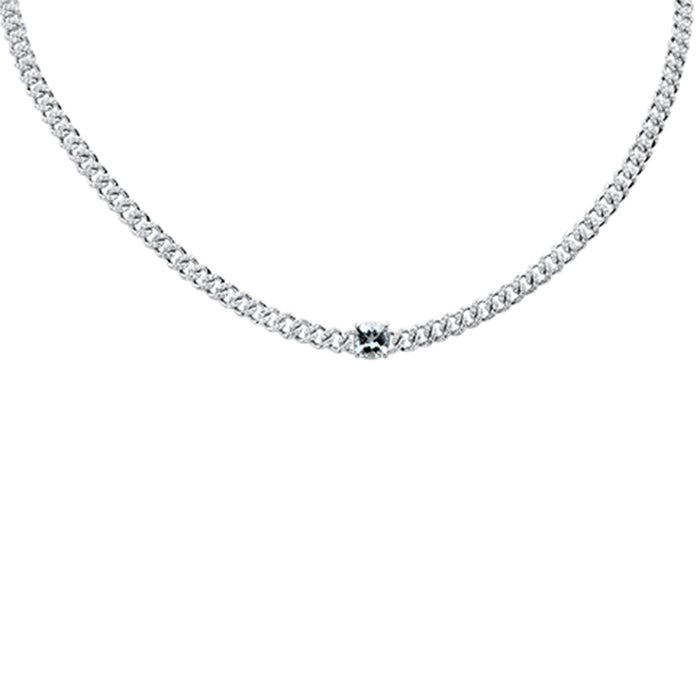 SPECIAL! 2.15ct G SI 14K White Gold Diamond & Aquamarine Gemstone Cuban Necklace 13+3" Long