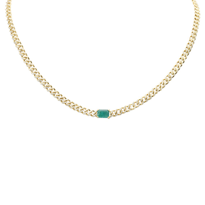 SPECIAL! 2.45ct G SI 14K Yellow Gold Emerald Gemstone & Diamond Cuban Necklace 13+3" Long