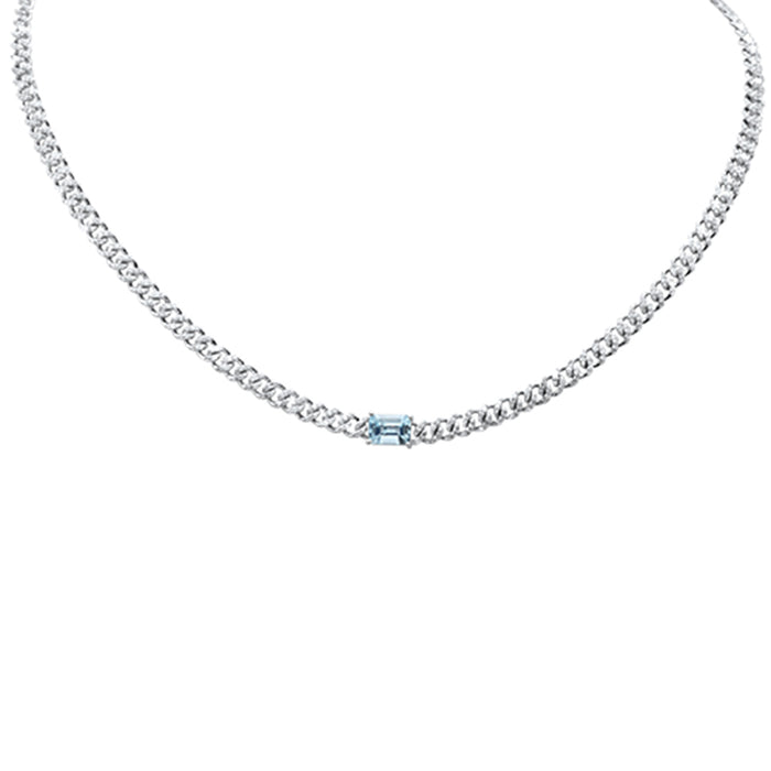 DIAMOND CLOSEOUT! 2.46ct G SI 14K White Gold Aquamarine Gemstone & Diamond Cuban Necklace 13+3" Long