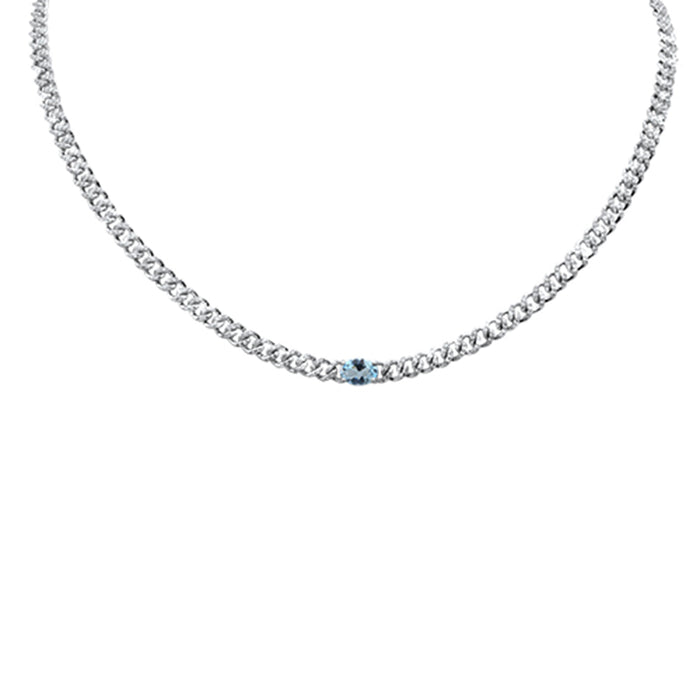 DIAMOND CLOSEOUT! 2.03ct G SI 14K White Gold Oval Shaped Aqua Gemstone & Diamond Cuban Necklace 13+3" Long