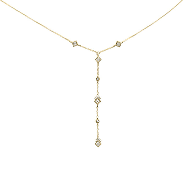 DIAMOND CLOSEOUT! .13ct G SI 14K Yellow Gold Diamond Square Shaped Drop Pendant Necklace 16+2" Long