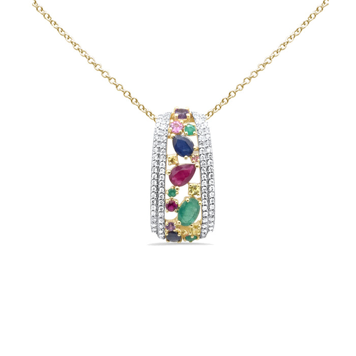 DIAMOND CLOSEOUT! 2.53ct G SI 14K Yellow Gold Diamond & Multi Color Gemstones Pendant Necklace 18" Long
