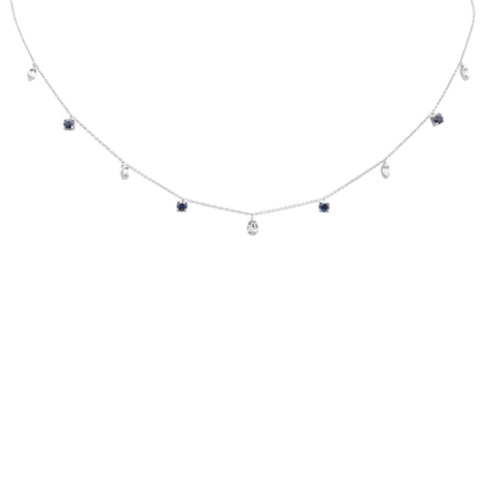 SPECIAL!1.26ct G SI 14K White Gold Diamond & Blue Sapphire Gemstone Pendant Necklace 16+2" Long