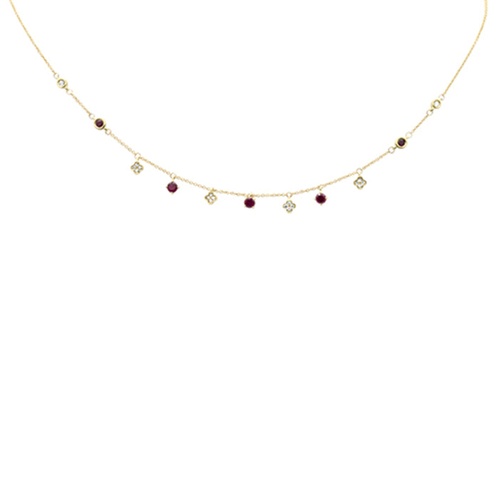 SPECIAL!.82ct G SI 14K Yellow Gold Diamond & Ruby Gemstone Pendant Necklace 16+2" Long
