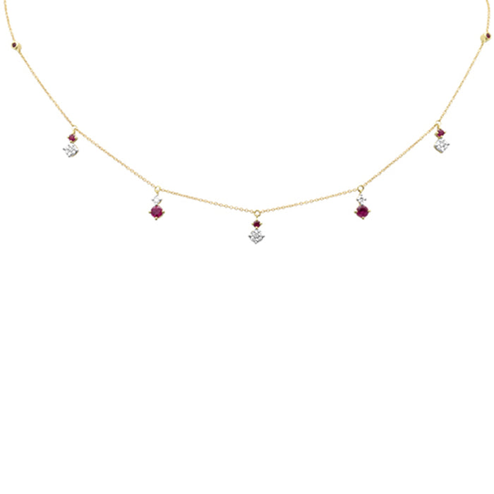 SPECIAL!.90ct G SI 14K Yellow Gold Diamond & Ruby Gemstone Pendant Necklace 16+2" Long