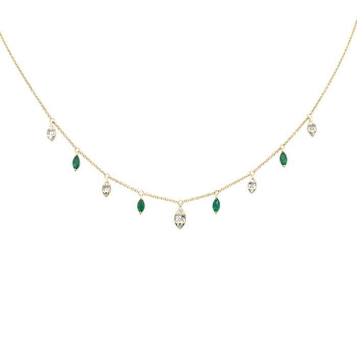 SPECIAL!.89ct G SI 14K Yellow Gold Diamond & Emerald Gemstone Pendant Necklace 16+2" Long