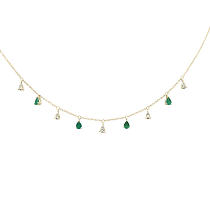 SPECIAL!.77ct G SI 14K Yellow Gold Diamond & Emerald Gemstone Pendant Necklace 16+2" Long