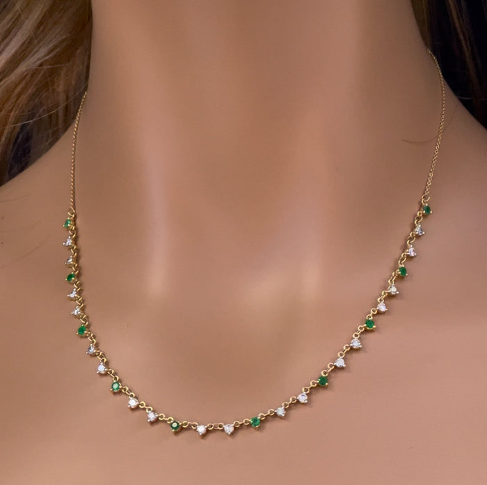 GEMSTONE CLOSEOUT! 1.62ct G SI 14K Yellow Gold Diamond & Emerald Gemstone Pendant Necklace 16+2" Long