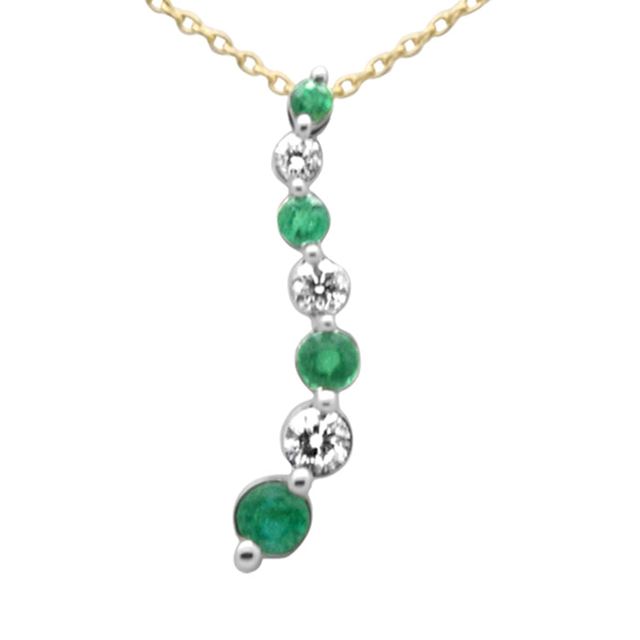 DIAMOND CLOSEOUT! .47ct G SI 14K Yellow Gold Diamond & Emerald Gemstones Journey Pendant Necklace 18" Long Chain