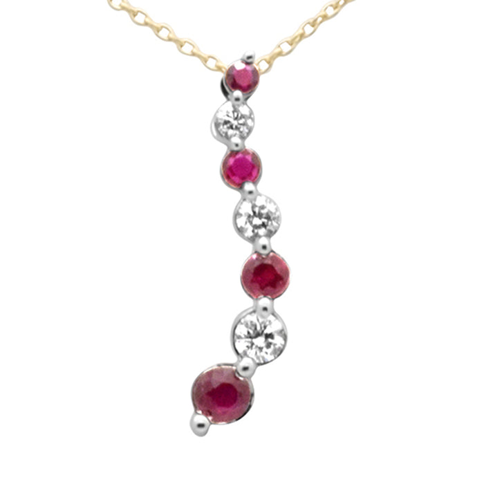 DIAMOND CLOSEOUT! .59ct G SI 14K Yellow Gold Diamond & Ruby Gemstone Journey Pendant Necklace 18" Long Chain