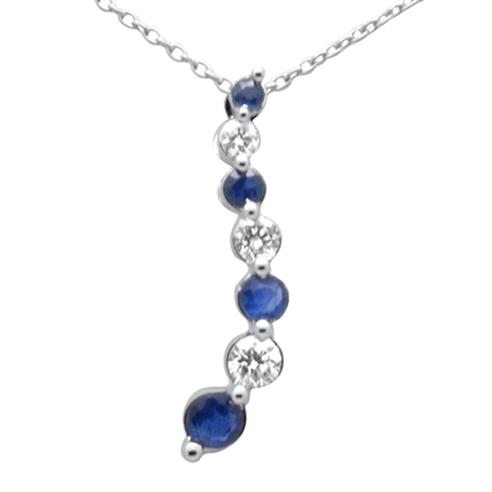 DIAMOND CLOSEOUT! .21ct, .42ct G SI 14K White Gold Diamond & Blue Sapphire Gemstones Pendant Necklace 18" Long Chain