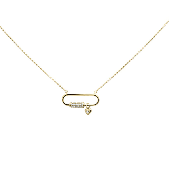 SPECIAL! .10ct G SI 14K Yellow Gold Diamond Paper Clip Pendant Necklace 18" Long Chain
