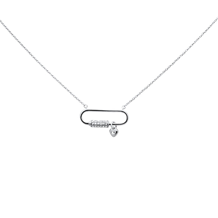 .10ct G SI 14K White Gold Diamond Paper Clip Pendant Necklace 18" Long Chain